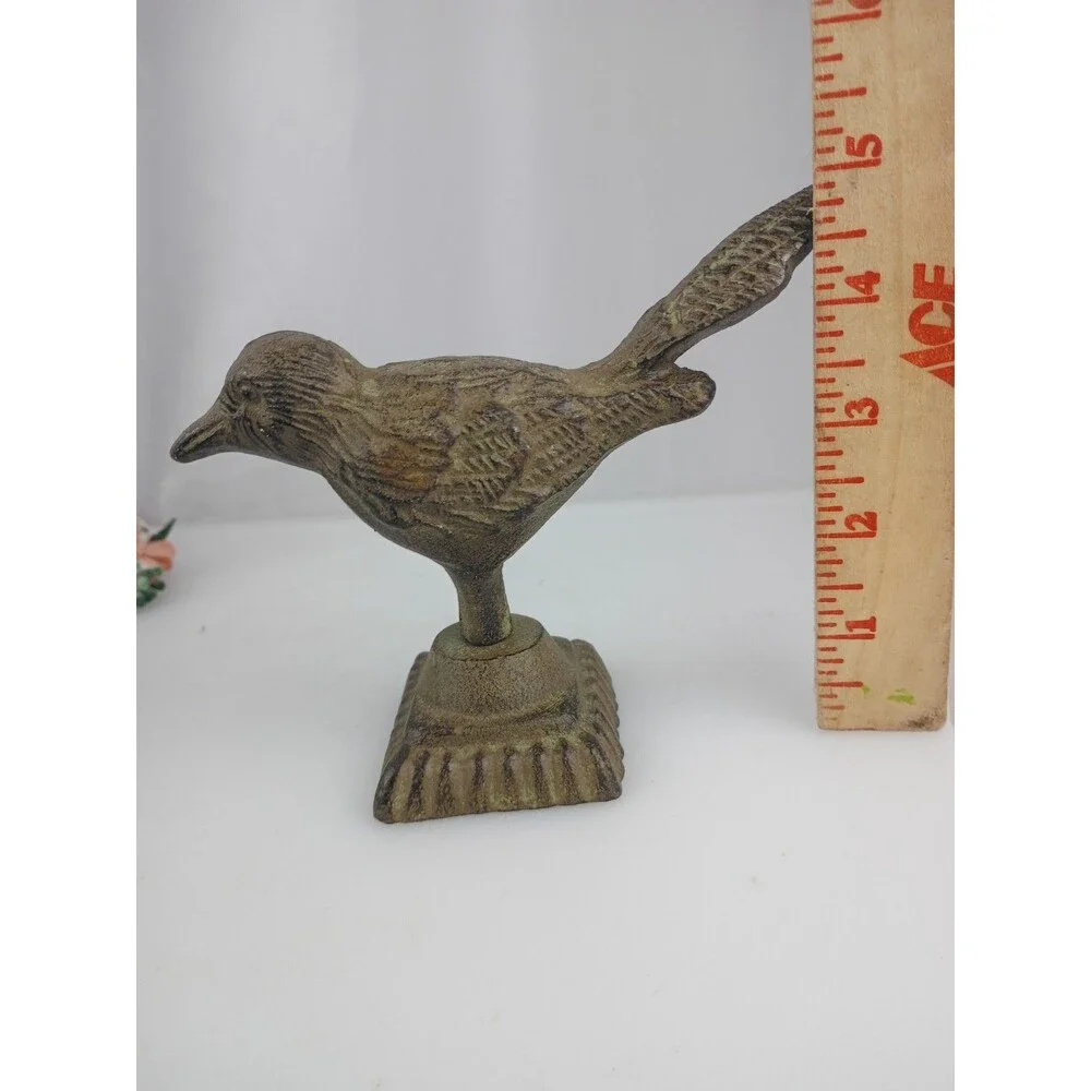 Cast Iron Bird On Pedestal Perch Figurine Statue Decor Paperweight